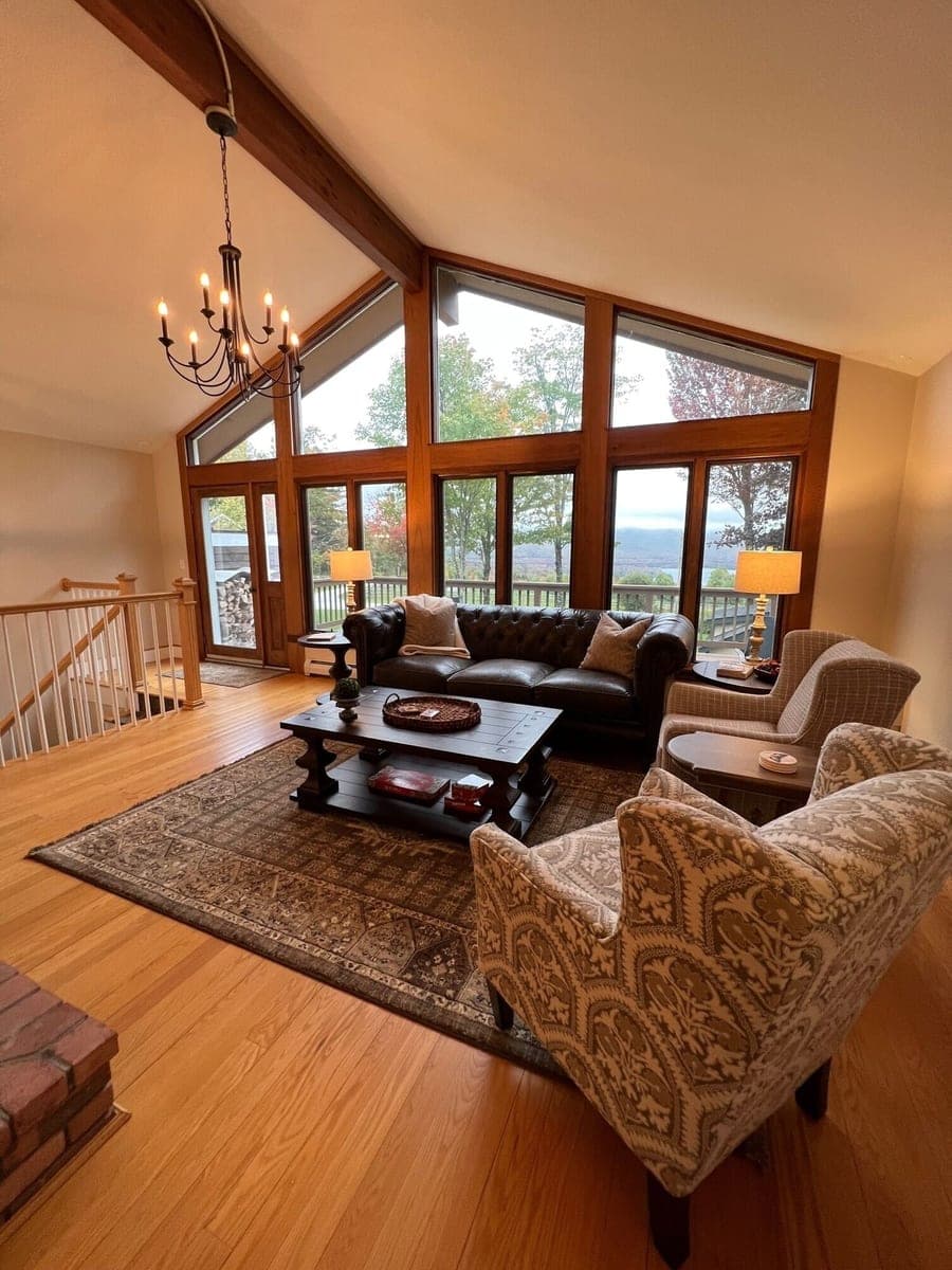 Bright VRBO living room with outdoor views