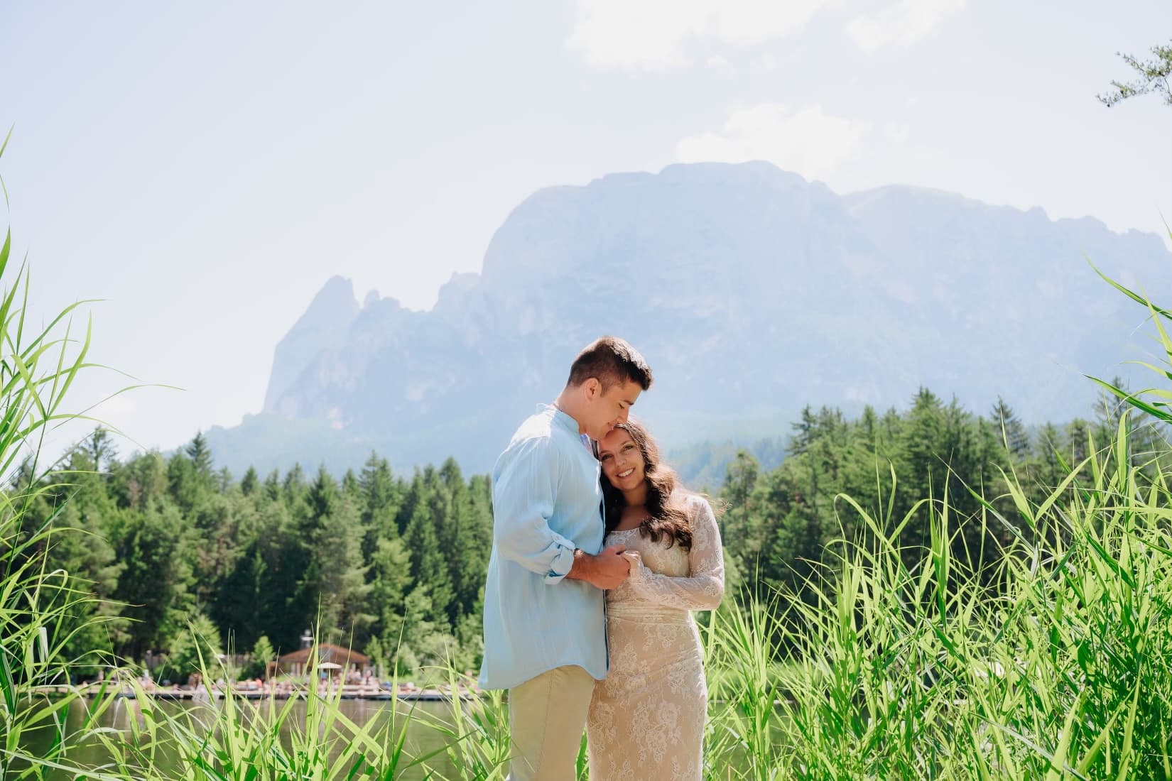 JT and Nicole together with the mountains behind them.